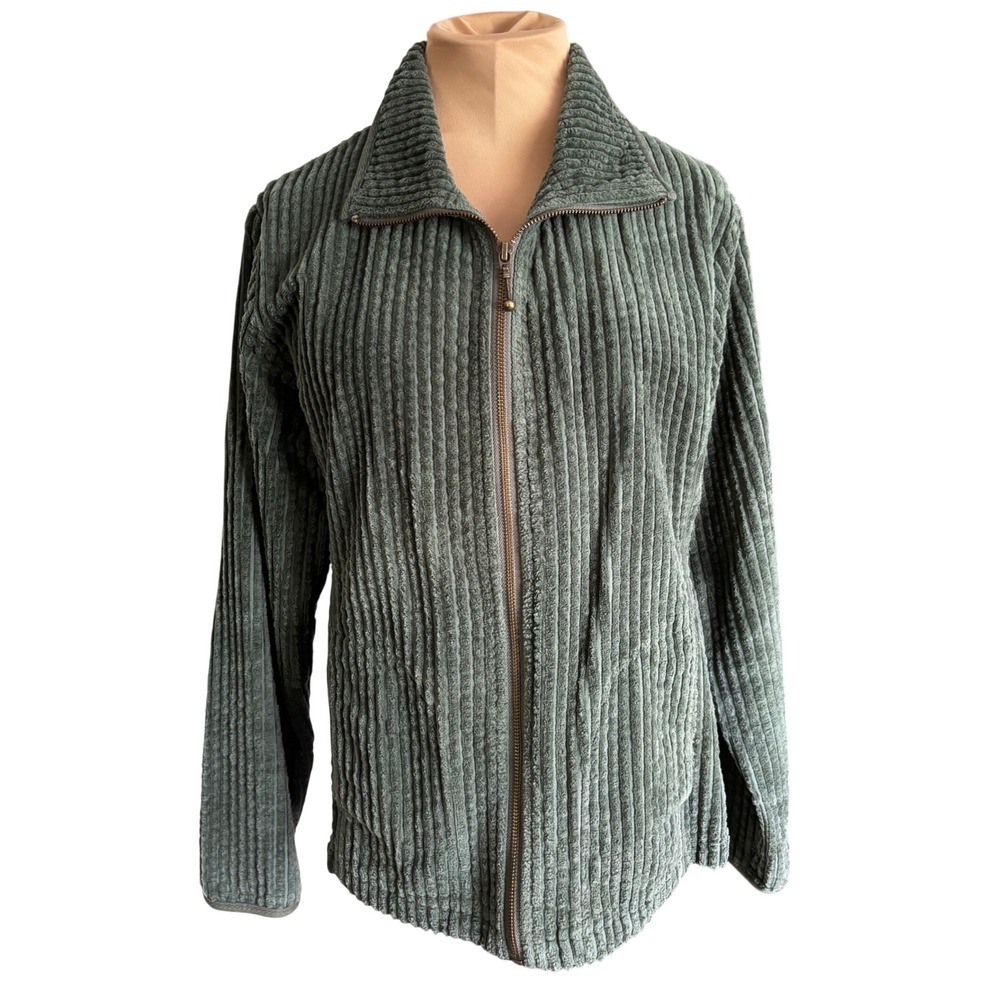 Woolrich Womens Spruce Green Corduroy Full Zip Jacket Mock Neck Cotton Size M